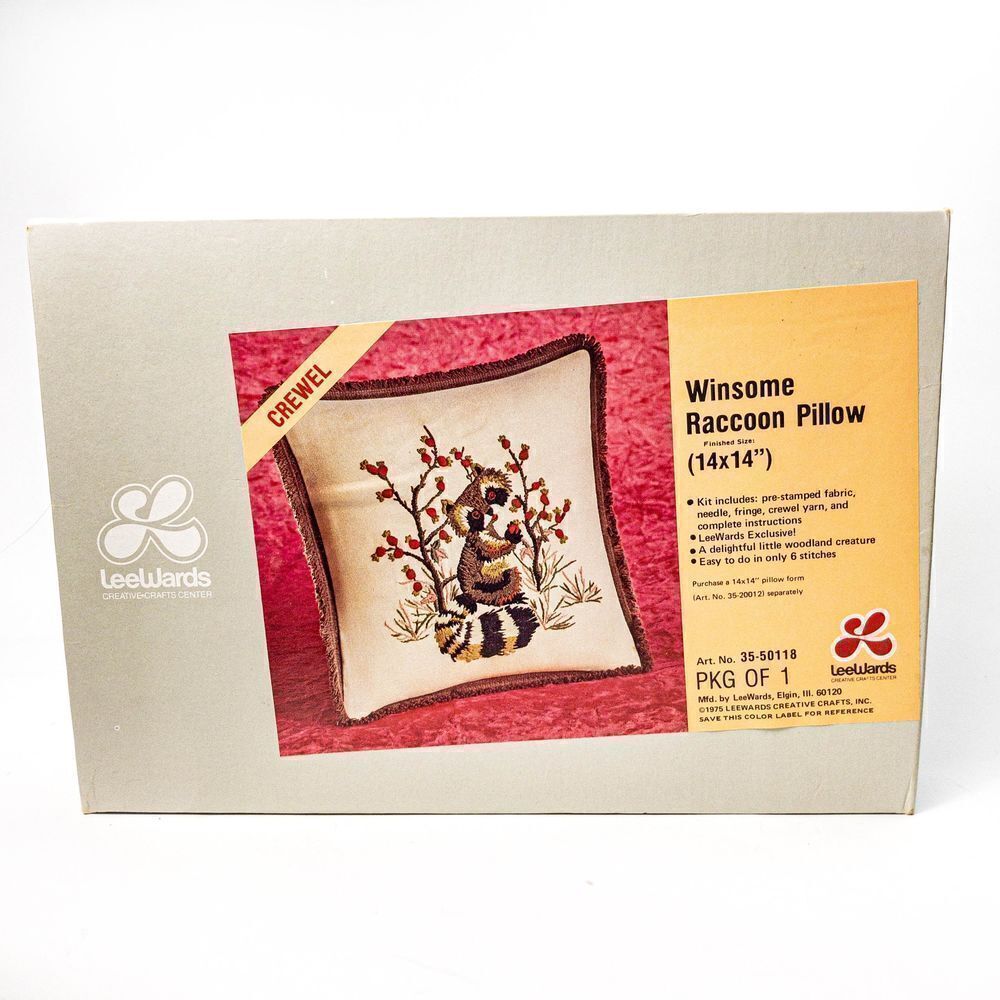 Vintage 1975 Winsome Raccoon Pillow Crewel Craft Kit